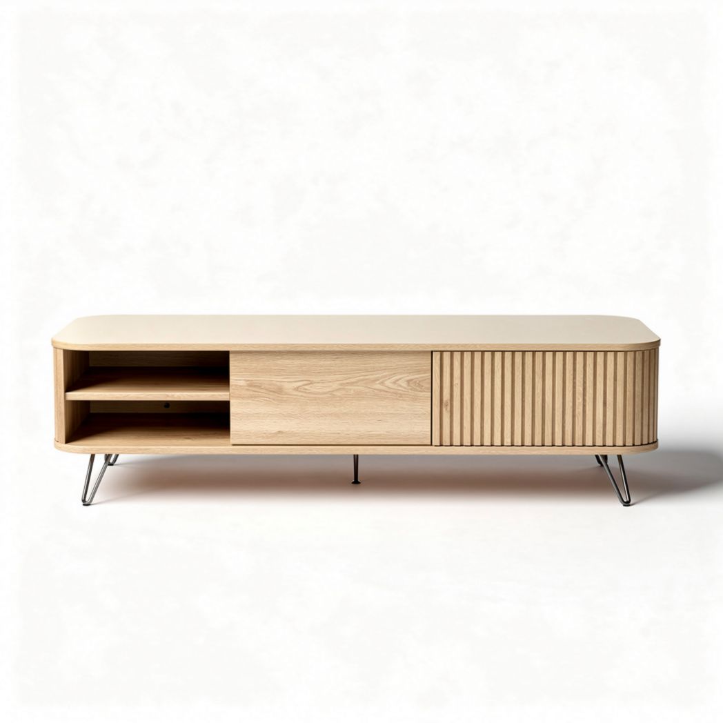 Stolik kawowy z drewna i metalu do salonu - 120 x 40 x 45cm