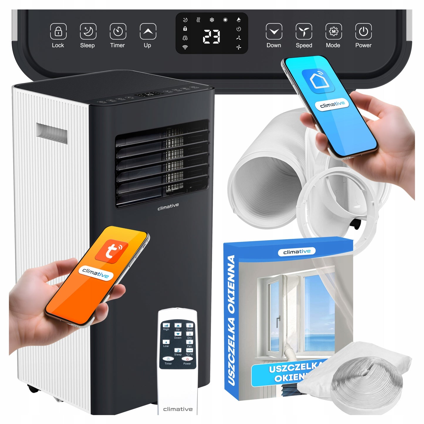 Klimatyzator przenośny pokojowy DUO 3kW WiFi 30m2 cichy osuszacz uszczelka(2 600 W/Klimatyzator przenośny pokojowy DUO 3kW WiFi 30m2 cichy osuszacz uszczelka)