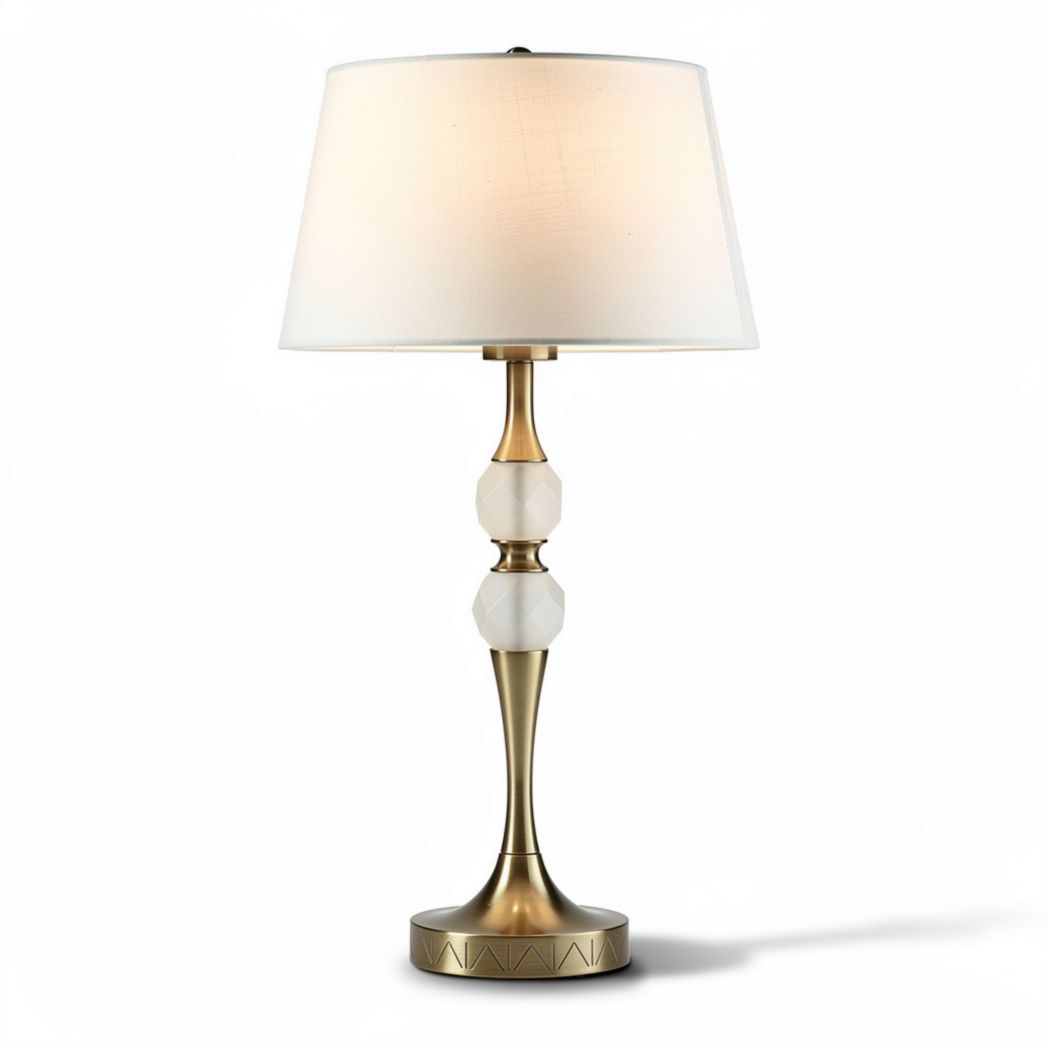 Lampa stołowa z metalowym stelażem i tekstylnym abażurem - 20 x 20 x 50cm