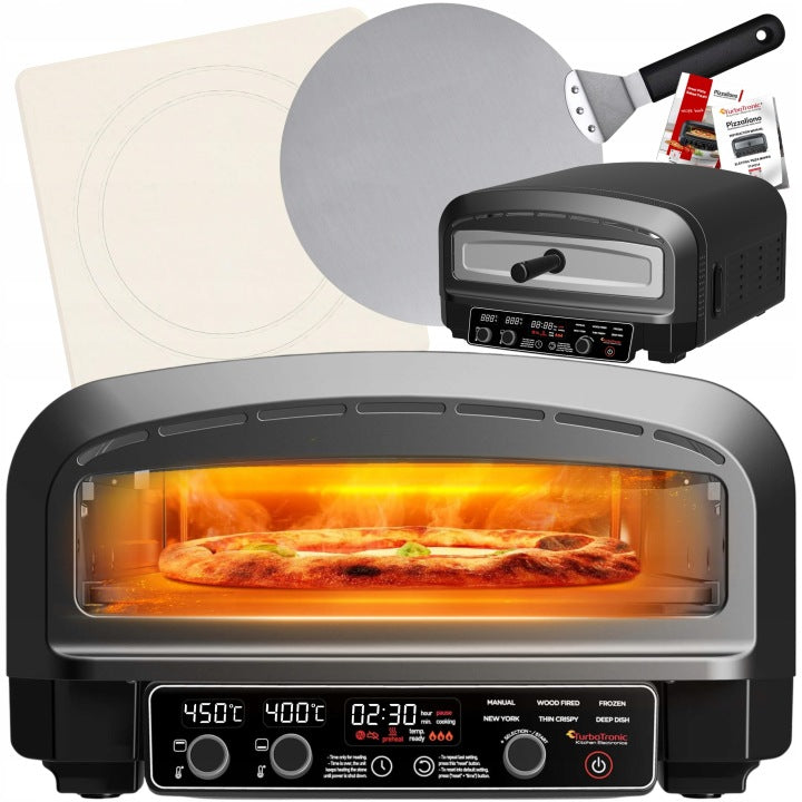 TurboTronic Piec do pizzy elektryczny 2200 W 450°C z kamieniem szamotowym 37 cm łopata